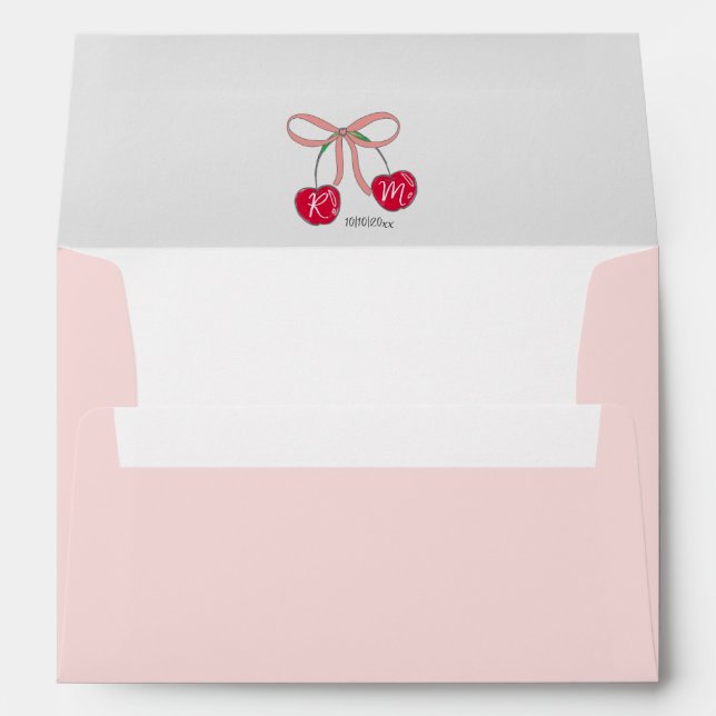 Hand-drawn Pretty Pink Bow and Cherries Envelope (Back (Bottom))
