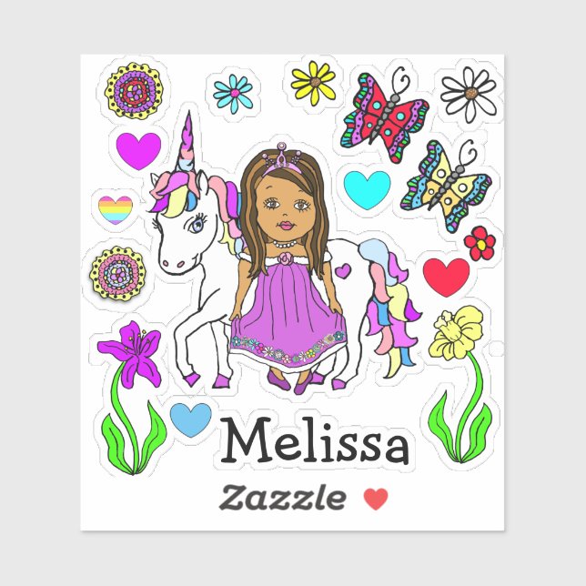 Hand Drawn Princess and Unicorn and Name (Sheet)