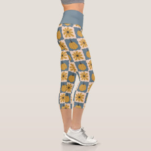 Hand Drawn Pumpkin Check Print Capri Leggings