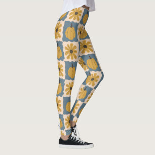 Hand Drawn Pumpkin Check Print Leggings