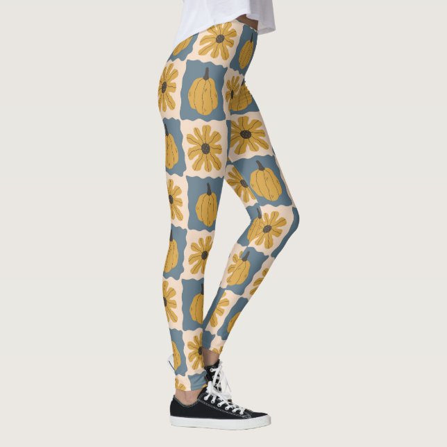 Hand Drawn Pumpkin Check Print Leggings (Right)