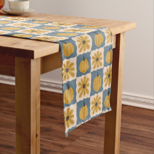 Hand Drawn Pumpkin Check Print Table Runner