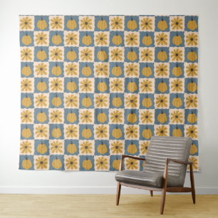 Hand Drawn Pumpkin Check Print Tapestry