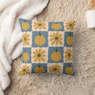Hand Drawn Pumpkin Check Print Throw Pillow
