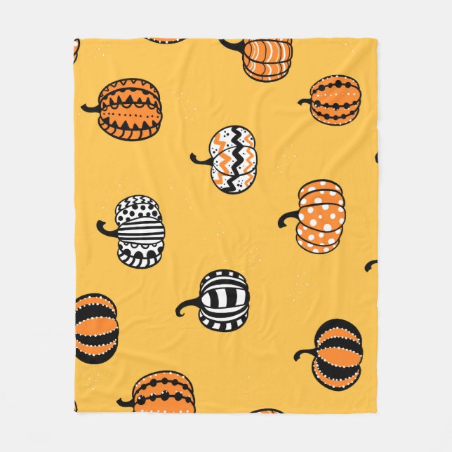 Hand Drawn Pumpkin Halloween Seamless Fleece Blanket (Front)