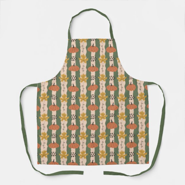 Hand Drawn Pumpkin & Leaf Pattern Apron (Front)