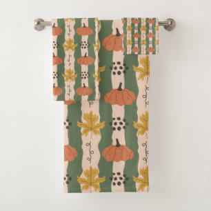 Hand Drawn Pumpkin & Leaf Pattern Bath Towel Set