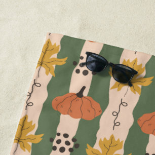 Hand Drawn Pumpkin & Leaf Pattern Beach Towel