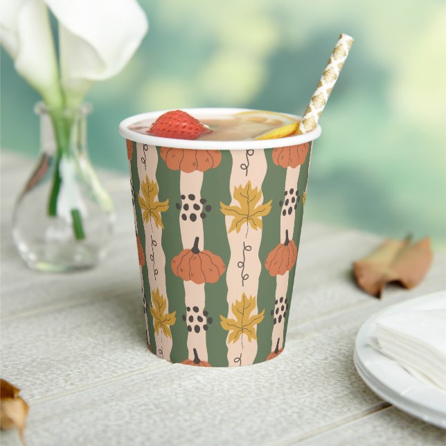 Hand Drawn Pumpkin & Leaf Pattern Paper Cups (Insitu)