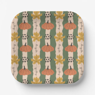 Hand Drawn Pumpkin & Leaf Pattern Paper Plates