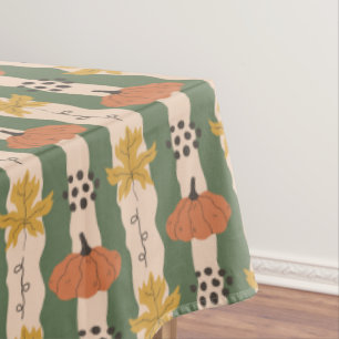 Hand Drawn Pumpkin & Leaf Pattern Table Cloth