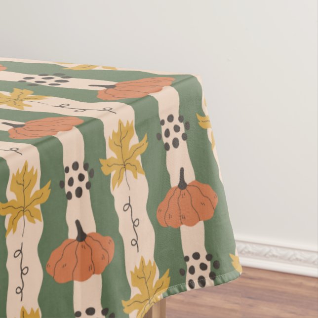 Hand Drawn Pumpkin & Leaf Pattern Table Cloth (In Situ)