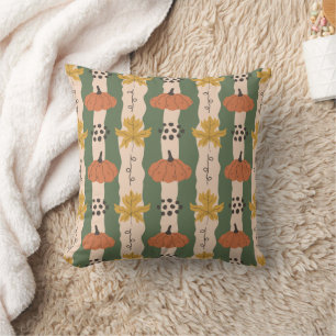 Hand Drawn Pumpkin & Leaf Pattern Throw Pillow