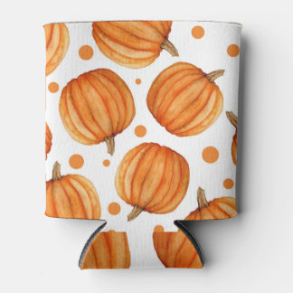 Hand-drawn pumpkins: watercolor Halloween pattern. Can Cooler