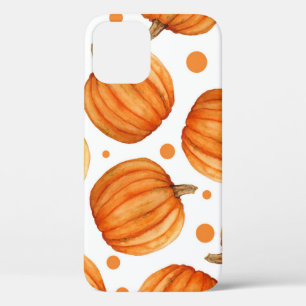 Hand-drawn pumpkins: watercolor Halloween pattern. iPhone 12 Case