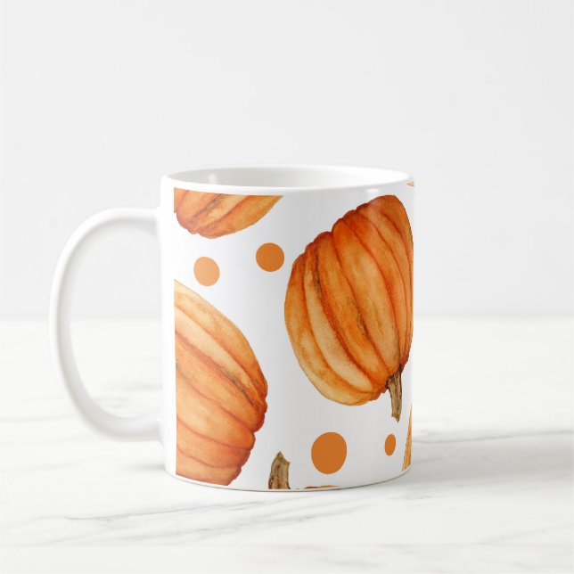 Hand-drawn pumpkins: watercolor Halloween pattern. Coffee Mug (Left)