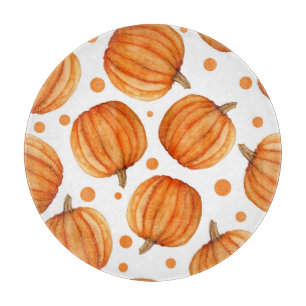 Hand-drawn pumpkins: watercolor Halloween pattern. Cutting Board