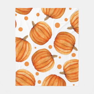 Hand-drawn pumpkins: watercolor Halloween pattern. Fleece Blanket