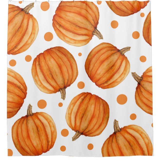 Hand-drawn pumpkins: watercolor Halloween pattern. Shower Curtain (Front)