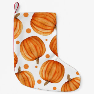 Hand-drawn pumpkins: watercolor Halloween pattern. Small Christmas Stocking