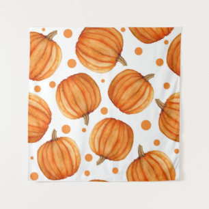 Hand-drawn pumpkins: watercolor Halloween pattern. Tapestry