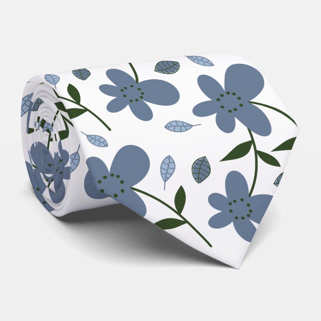 Hand Drawn Purple Flowers Necktie (Rolled)