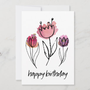 Hand Drawn Purple Pink Tulip Birthday Feminine