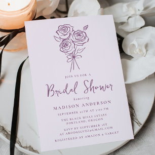 Hand-Drawn Purple Rose Bouquet Bridal Shower Invitation