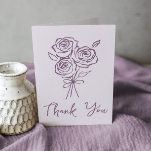 Hand-Drawn Purple Rose Bouquet Bridal Shower Thank You Card