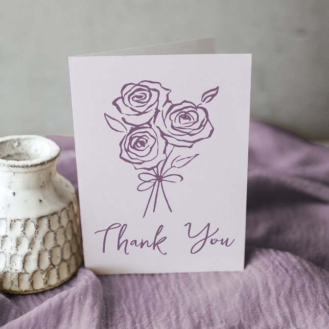 Hand-Drawn Purple Rose Bouquet Bridal Shower Thank You Card (Creator Uploaded)