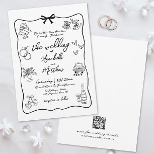 Hand Drawn QR Code Whimsical Wedding Invitation
