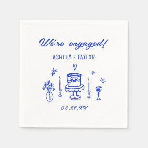 Hand Drawn Quirky Blue Engagement Party Napkin