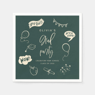 Hand Drawn Quirky Blush Green Grad Party Napkin