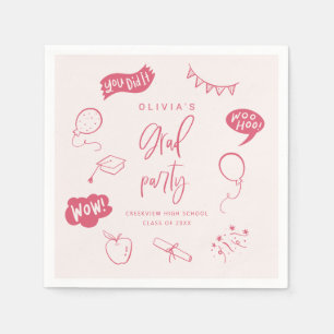 Hand Drawn Quirky Blush Pink Grad Party Napkin