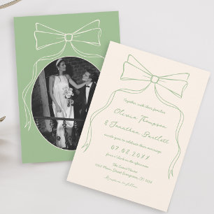 Hand Drawn Quirky Bow Green Wedding  Invitation