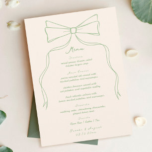 Hand Drawn Quirky Bow Green Wedding Menu