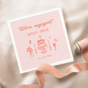 Hand Drawn Quirky Fun Retro Engagement Party Napkin
