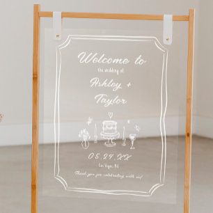 Hand Drawn Quirky Fun Wedding Acrylic Welcome Acrylic Sign