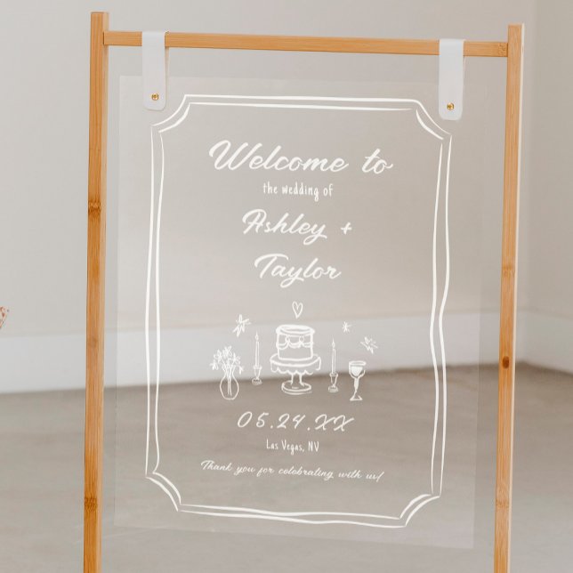  Hand Drawn Quirky Fun Wedding Acrylic Welcome Sign (Creator Uploaded)