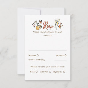 Hand Drawn Quirky Funky Fall Wedding RSVP Card