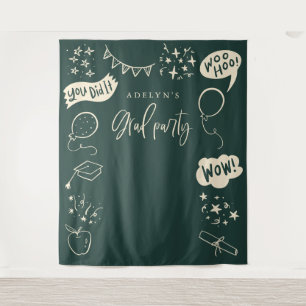 Hand Drawn Quirky Grad Icons Green Backdrops Tapestry