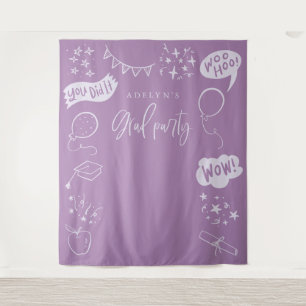 Hand Drawn Quirky Grad Icons Purple Backdrops Tapestry