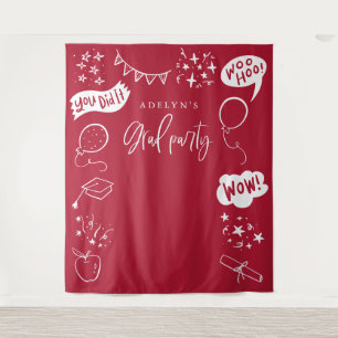 Hand Drawn Quirky Grad Icons Red Backdrops Tapestry