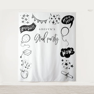 Hand Drawn Quirky Grad Icons White Backdrops Tapestry