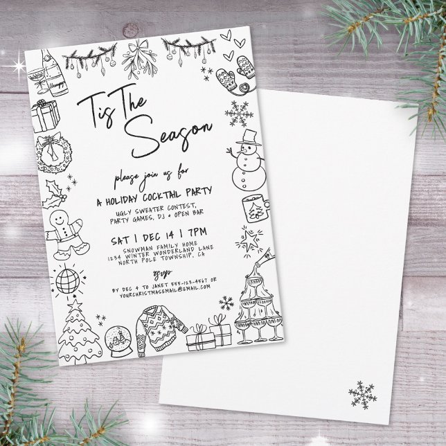 Hand Drawn Quirky Holiday Cocktail Party Invitation (Hand Drawn Quirky Holiday Cocktail Party Invitation )