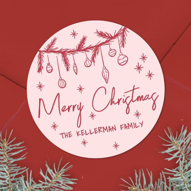 Hand Drawn Quirky Merry Christmas Classic Round Sticker (Hand Drawn Quirky Merry Christmas Classic Round Sticker)