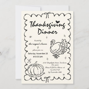 Hand Drawn Quirky Pumpkin Turkey Thanksgiving Invitation
