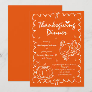 Hand Drawn Quirky Pumpkin Turkey Thanksgiving Invitation