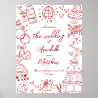 Hand Drawn Quirky Red Wedding Welcome Sign