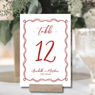 Hand Drawn Quirky Red Whimsical Wedding Table Number